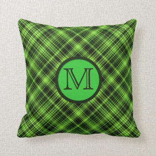Grön pläddekorativ kudde för Monogram