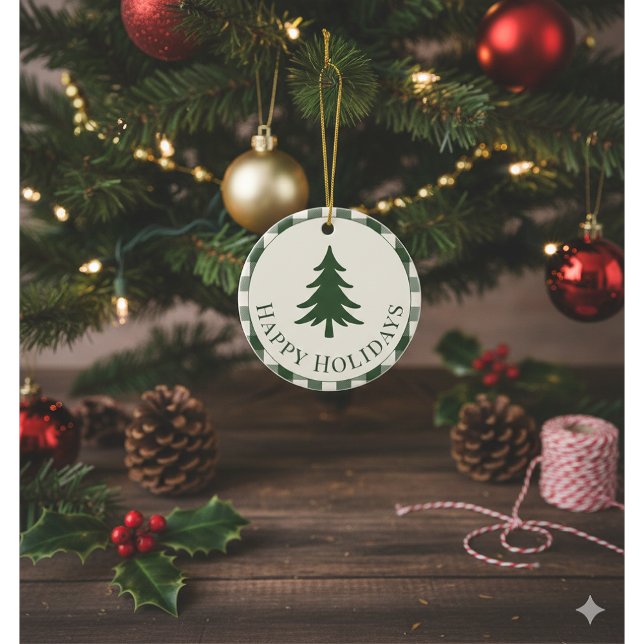 Grön Plaid Tall Jul Julgransprydnad Keramik (Skapare uppladdad)