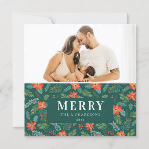 Grön Poinsettia Gladast julmönster Foto Julkort