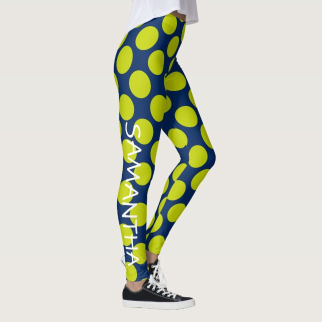 Grön polka dots för limefrukt på marinblå leggings (Höger)