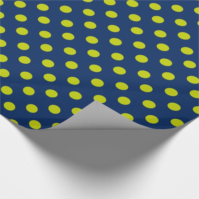 Grön polka dots för limefrukt på marinblått presentpapper (Hörn)