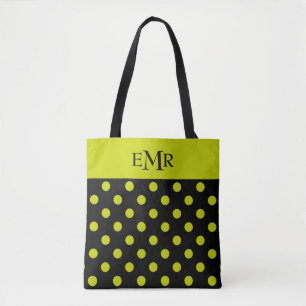 Grön polka dots för limefrukt på svart Monogram Tygkasse