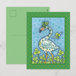 GRÖN PRICKIG FLAMINGO, ROLIG ST. PATRICKSDAGEN HELG VYKORT