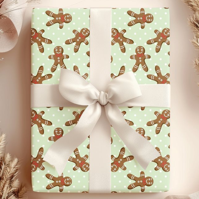 Grön prickig Gingerbread Man jul Presentpapper (Skapare uppladdad)