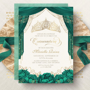 Grön Prinsessa Kronblomma Quinceanera Inbjudningar