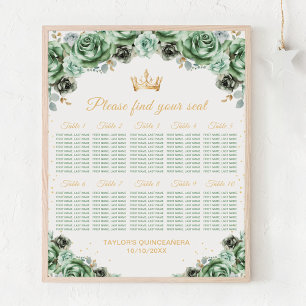 Grön prinsessa Quinceañera Bordplacering för 10 bo Poster