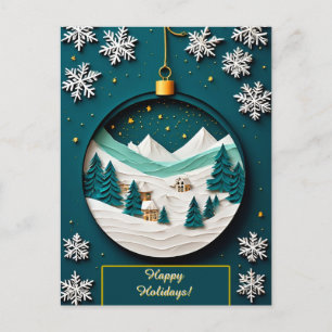 🎄 Grön Prydnad Snö Magi ❄️ Festive Vinter Vykort