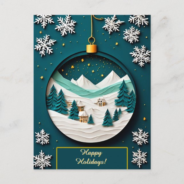 🎄 Grön Prydnad Snö Magi ❄️ Festive Vinter Vykort (Framsida)