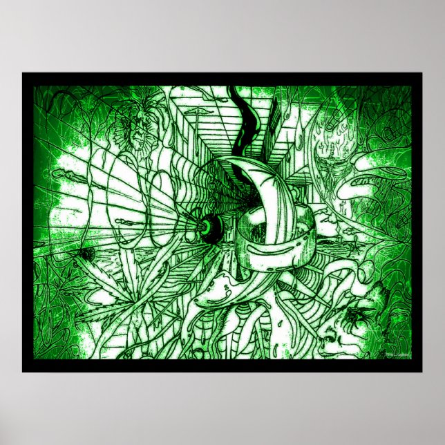 Grön Psykedelisk Surrealistisk Teckning Poster (Framsidan)