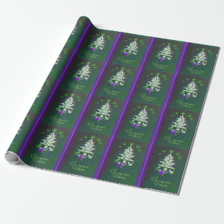 Grön purpurfärgad trädjulvintage presentpapper
