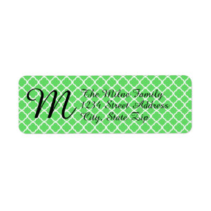 Grön Quatrefoil Monogramadressetiketter Returadress Etikett