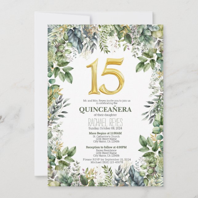 Grön Quinceañera-inbjudan mall (Framsida)