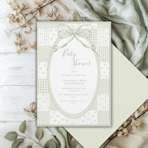 Grön ram Elegant Bow Baby Shower Inbjudningar