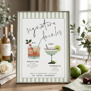 Grön randig bar Signaturdrinkar Cocktailkort Inbjudningar