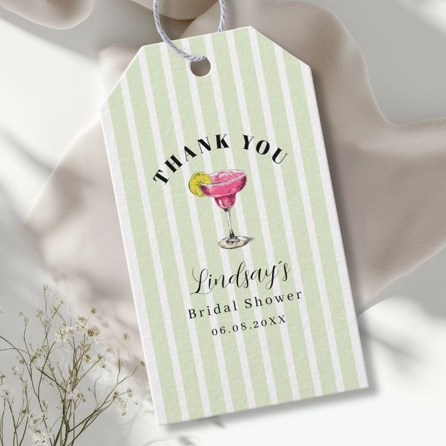 Grön randig cocktail bröllopsdusch presentetikett (Green Stripe Cocktail Bridal Shower Gift Tags)