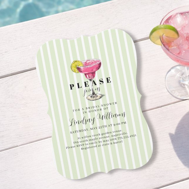 Grön randig cocktail bröllopsfest för bruden inbjudningar (Green Stripe Cocktail Bridal Shower Party Invitation)