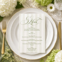 Grön randig elegant script bröllopsmeny