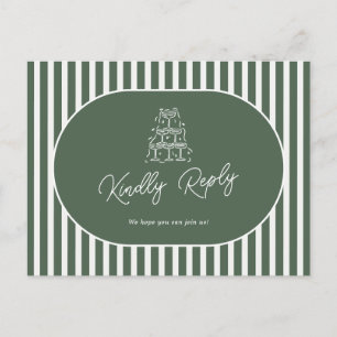 Grön randig preppy bröllopssångförfrågan RSVP Vykort