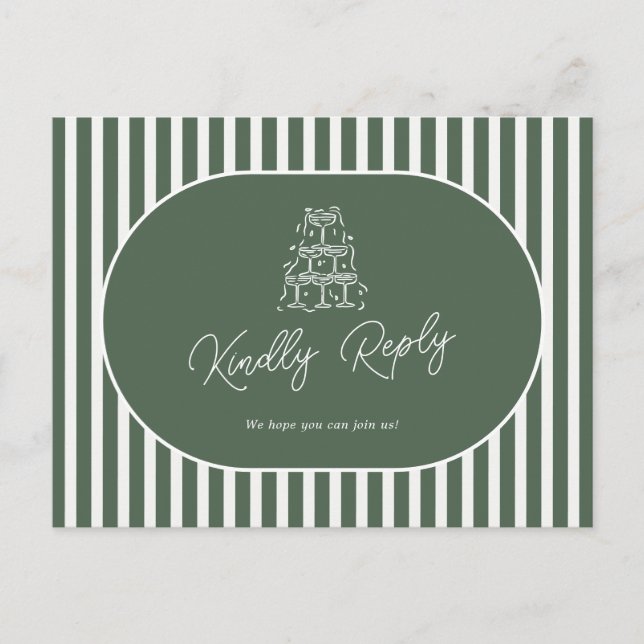 Grön randig preppy bröllopssångförfrågan RSVP Vykort (Framsida)