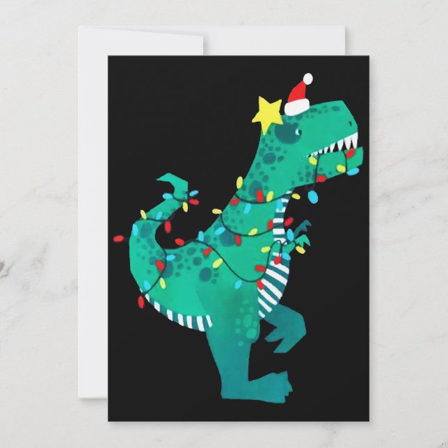 Grön regnbåge Dinosaurie rytande jul vinter Julkort (Framsida)