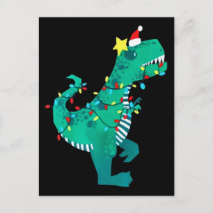 Grön regnbåge Dinosaurie rytande jul vinter Vykort