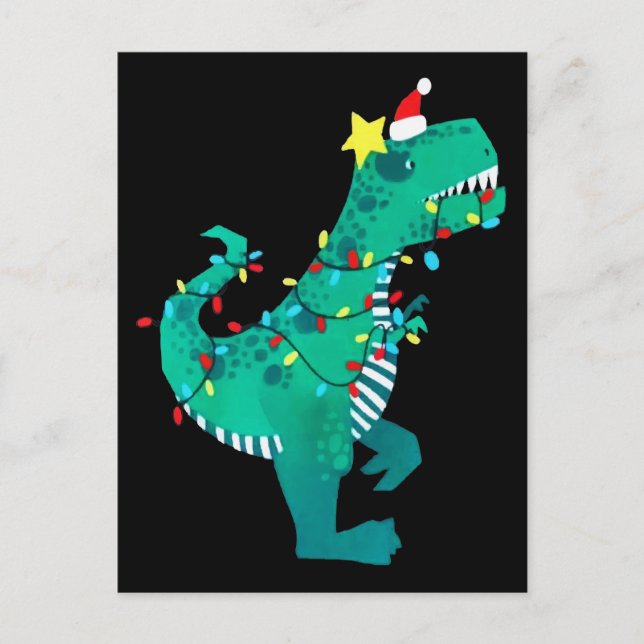 Grön regnbåge Dinosaurie rytande jul vinter Vykort (Framsida)