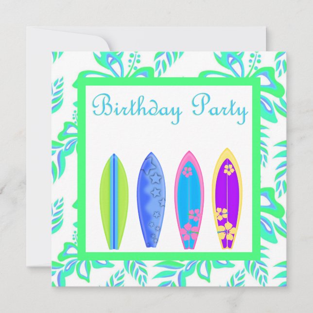 GRÖN RENGÖRINGSPARTY INVITATION surfbräda Inbjudningar (Framsida)