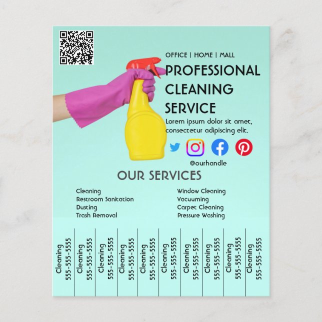 Grön Rengöringstjänster Flyer med Avrivbara Flikar (Framsidan)