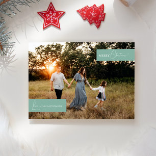 Grön Retro Boho Minimalistisk Familj Nyhets Foto Julkort
