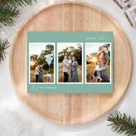 Grön Retro Boho Minimalistisk Fem Fotos Kollage Julkort
