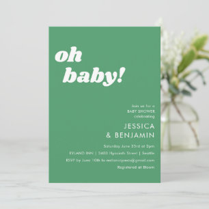 Grön Retro Djärv Oj, baby shower kul Lekfull Inbjudningar