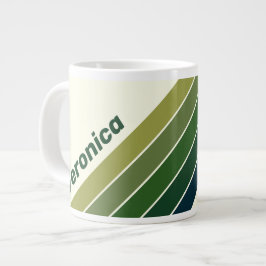 Grön Retro Fem Ränder med Namn Jumbo Mugg