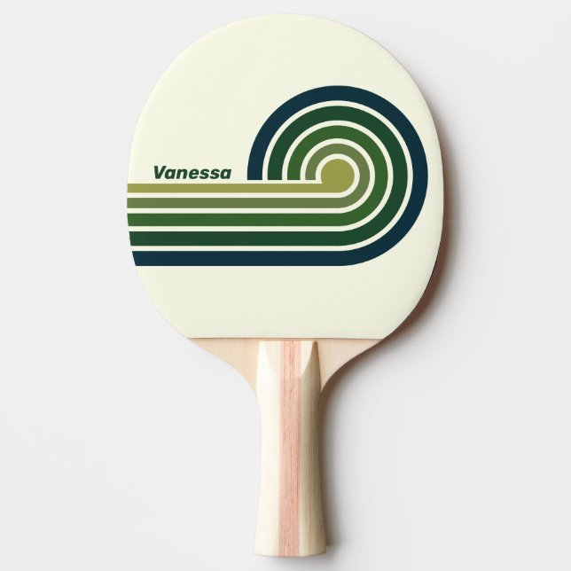 Grön Retro Fem Ränder med Namn Pingisracket (Framsidan)