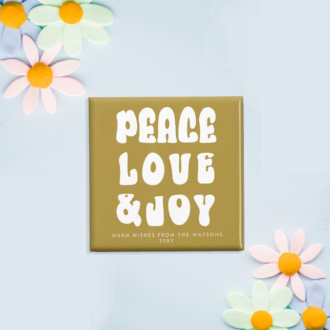 Grön Retro Groovy Fred kärlek Glädje Semester Magnet (Green Retro Groovy Peace Love Joy Holiday Magnet)