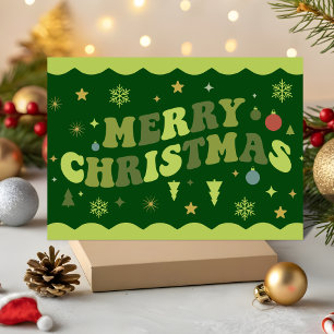 Grön Retro Groovy God Jul Helgkort