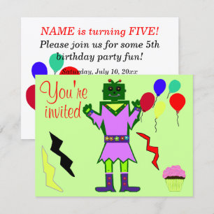 Grön Robot Flicka Ballonger Cupcake Födelsedag ALD Inbjudningar