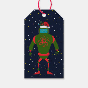 Grön robot Santa i utrymme som matchar jul Presentetikett