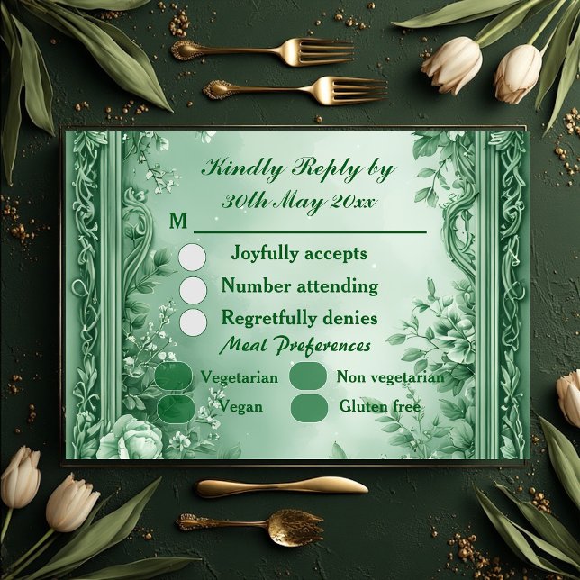 Grön Rococo Trädgård Stor Barock Opulens Bröllop OSA Kort (Green Rococo Garden Grand Baroque Opulence Wedding RSVP Card)