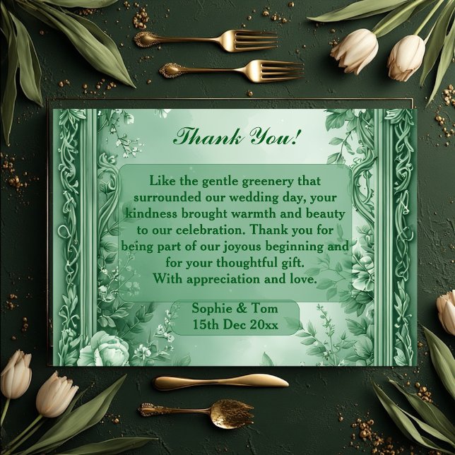 Grön Rococo Trädgård Stor Barock Opulens Bröllop Tack Kort (Green Rococo Garden Grand Baroque Opulence Wedding Thank You Card)