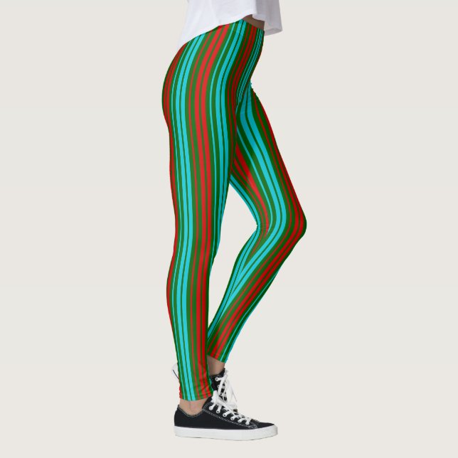 Grön Röd Blå Ränder Mönster   Leggings (Höger)