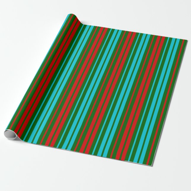 Grön Röd Blå Ränder Mönster   Presentpapper (Utrullad)