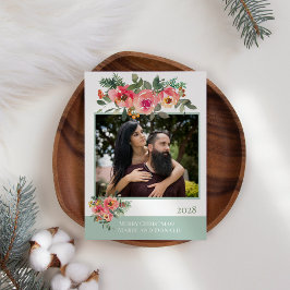 Grön Röd Blommig Lägg Till Ditt Eget Foto Jul Julkort