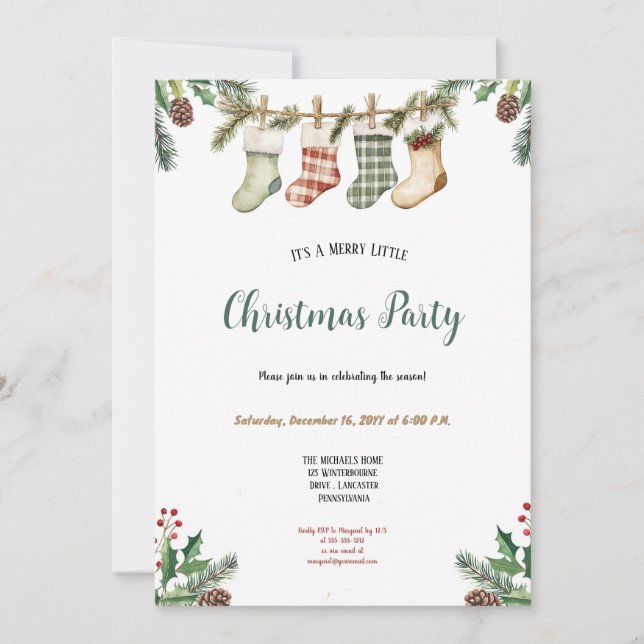 GRÖN, RÖD, BRUN JULFIRANDE INVITATION INBJUDNINGAR (Framsida)
