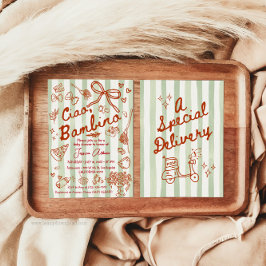 Grön Röd Ciao Bambino Italiensk Inbjudan