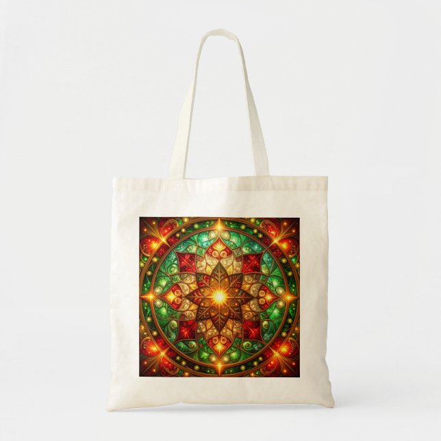 Grön röd dekorativ höst-vinter totebag tygkasse (Framsidan)