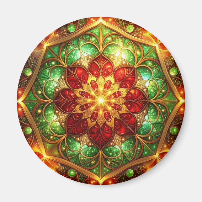 Grön Röd Dekorativ Jul Högtid Magnet (Framsidan)