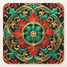 Grön röd dekorativ semesterpapper coaster underlägg papper kvadrat