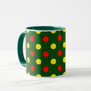 Grön röd gul prickig design mugg