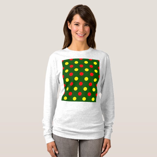Grön röd gul prickig design  t shirt (Hel framsida)