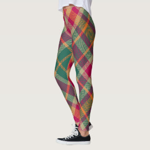 Grön röd gul skotsk Tartan Plaid Leggings